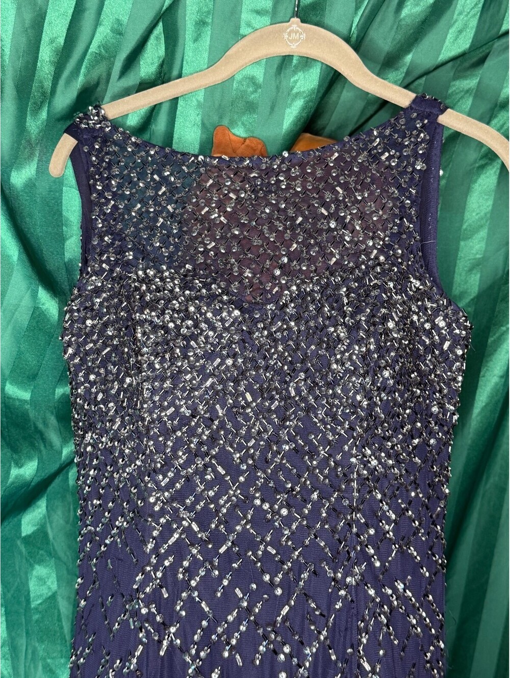 Aidan Mattox Navy Blue Beaded Evening Gown Dress Size 2